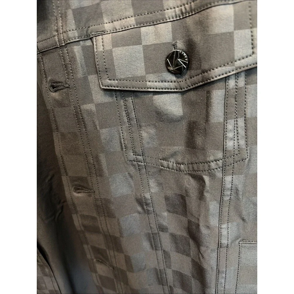 Konus Men's Tonal Checker Trucker Jacket in Black , Checkered Coat, Medium Size